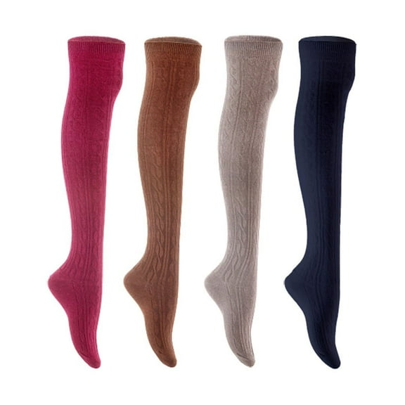Lian LifeStyle Women's 4 Pair Adorable Comfortable Soft Thigh High Over Knee High Cotton Socks Size 6-9 L1024 Wine,Coffee,Dark Grey,Navy