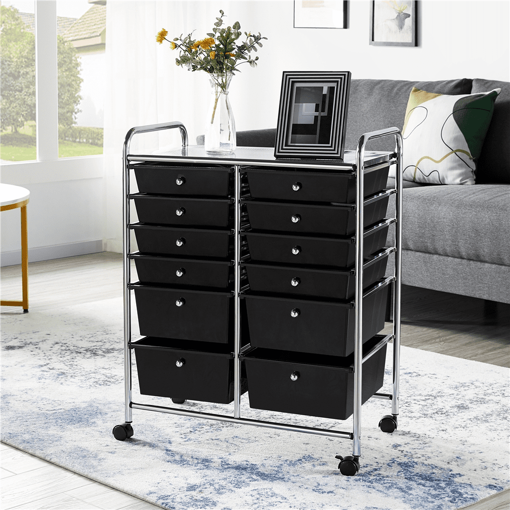 Alden Design 12 Drawer Rolling Storage Cart Organizer with Lockable Wheels, Black