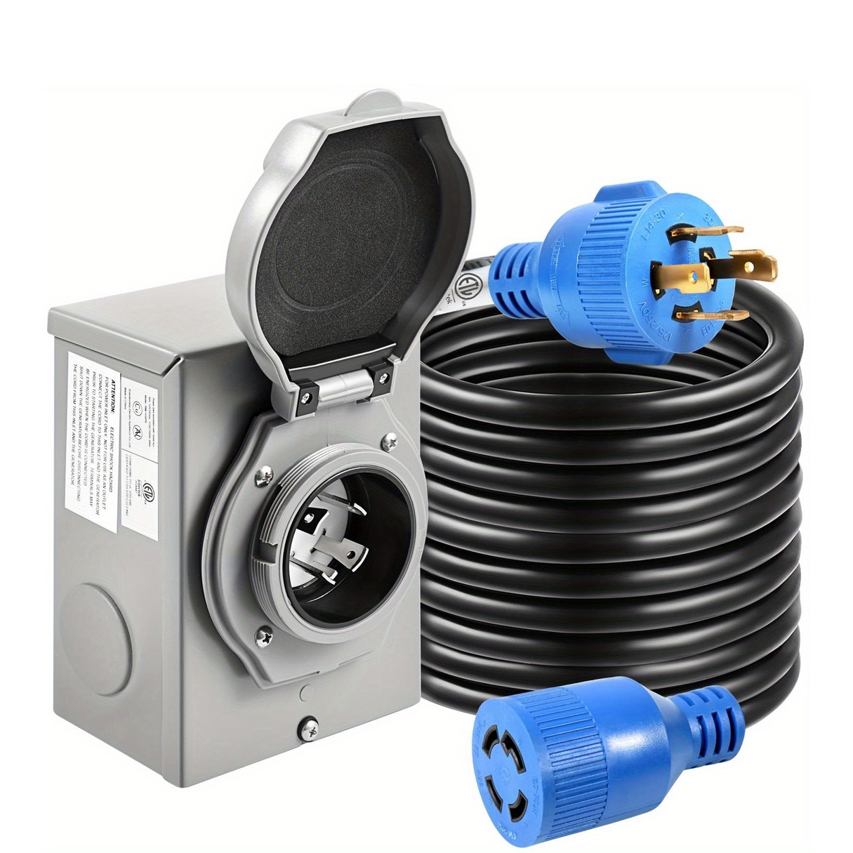 Eurekaly 30/50 Amp Generator Cord And Power Inlet Box, 15ft Generator Cords 30/50 Amp, 125V/250V Generator Power Cord NEMA L14-30P to L14-30R, Twist Lock Connector