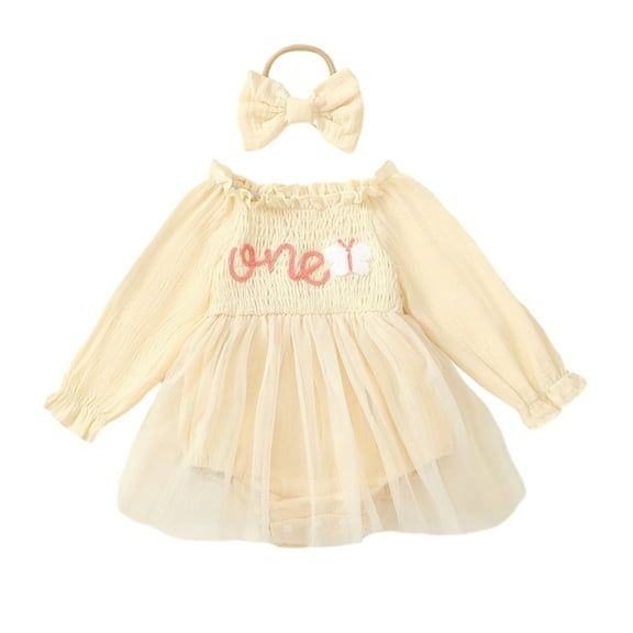 Usaibhir Baby Girl Christmas Tulle Birthday Party Princess Dress Long Sleeve Lace Flower Tutu Romper Dress Newborn Fall Clothes with Bow Headband for 12-18M