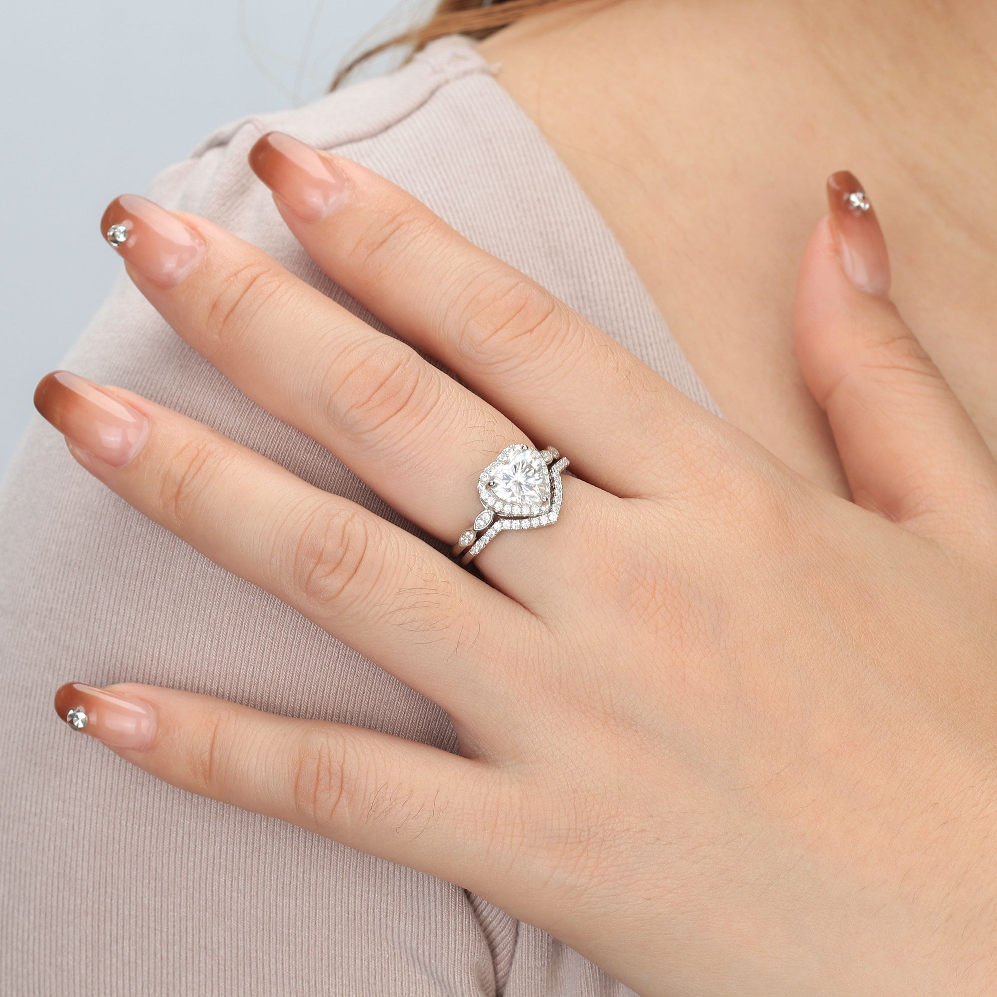 Beautlace 2Ct Heart Wedding Ring Set,Sterling Silver Moissanite Engagement Bridal Rings Set for Women Size 7