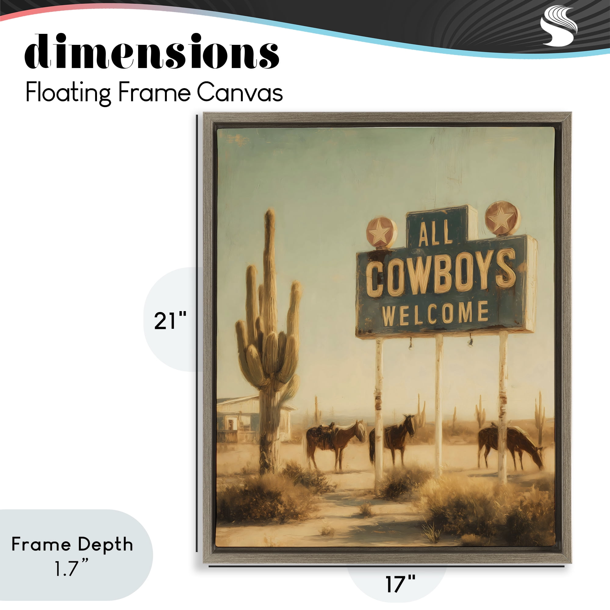 Stupell Industries All Cowboys Welcome Desert Brown Framed Floater Canvas Wall Art, design by Arlington Prints
