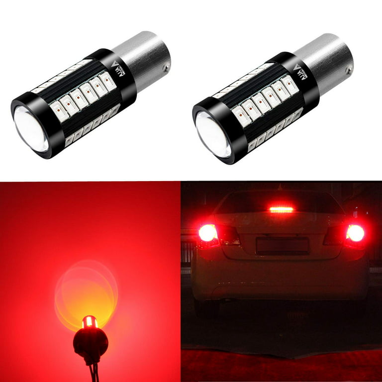 Alla Lighting 2800lm BA15S 3497 1156 LED Bulbs Turn Signal, Brake Stop Tail  Lights 5730-33 12V LED Replacement for Cars, Trucks, Pure Red (Set of 2) 