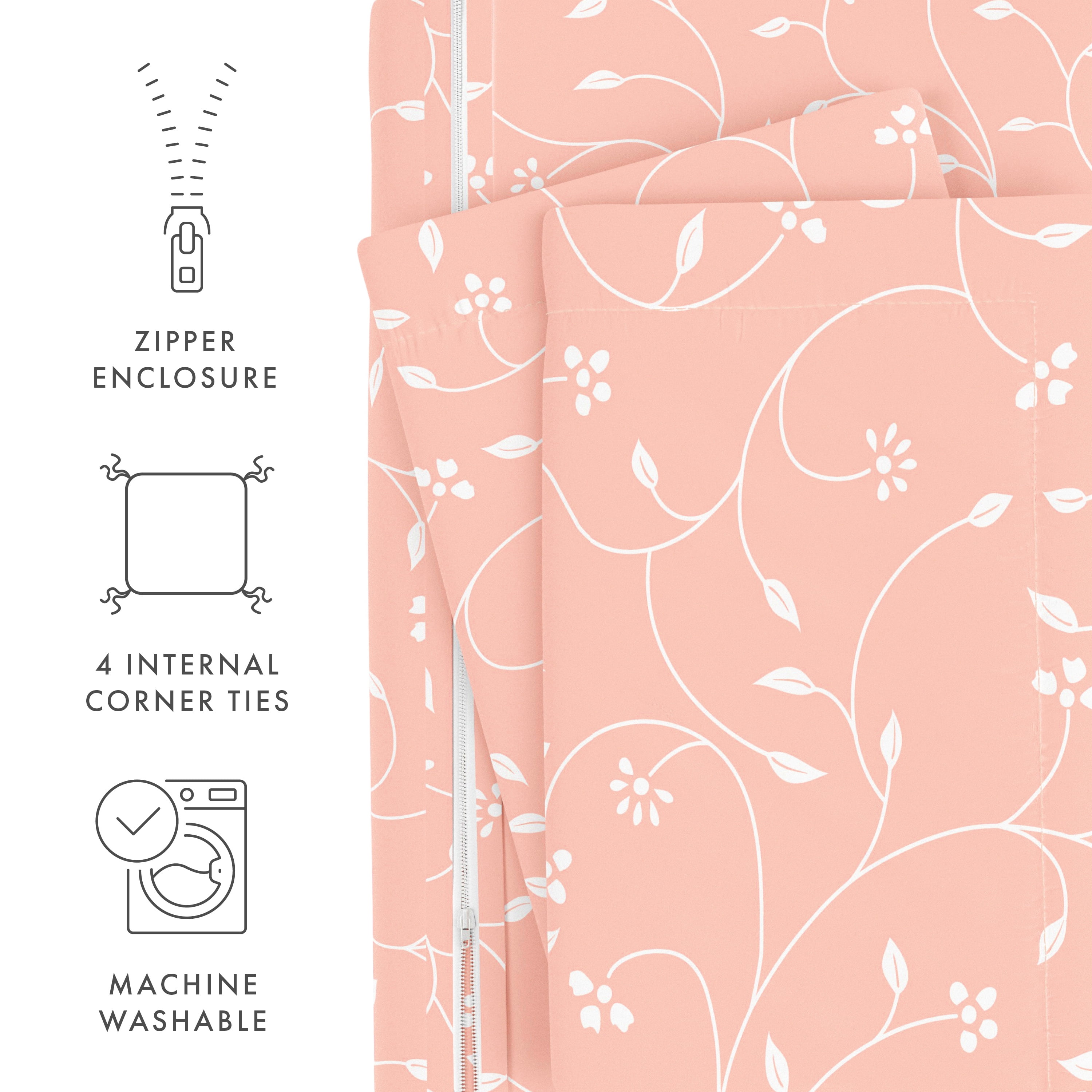 Noble Linens Pink Pink Buds Pattern 3-Piece Duvet Cover Set, Full/Queen