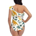 thumbnail image 5 of Sikiie Dinosaurs and Tropical Leaves Print Women One Piece Swimsuits Tummy Control One Shoulder Bathing Suits Ruffle Swimwear, From S to XXL-Medium, 5 of 6