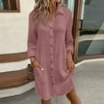 thumbnail image 2 of Dpytoraw Women's Comfortable New Casual Solid Color Button Mid Length Long Sleeve Loose Shirt Casual Dress, 2 of 5