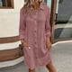 thumbnail image 3 of Vestido de otoño de una sola botonadura irregular informal de algodón y lino para mujer, túnicas sueltas de manga larga, blusas lisas y sencillas para mujer, 3 of 5