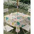 thumbnail image 2 of Square Outdoor Tablecloth with Umbrella Hole Turquoise Heart Outside Table Cloth Waterproof Patio Table Cover Rustic Three-Leaves Dots Burlap Zipper Tablecloths for Picnic Party Camping 60x60 Inch, 2 of 8
