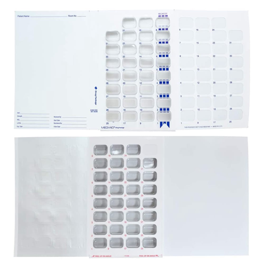 Monthly Medication Blister Pack, 31 Days, Pill Organizer, 100 Pack, XL