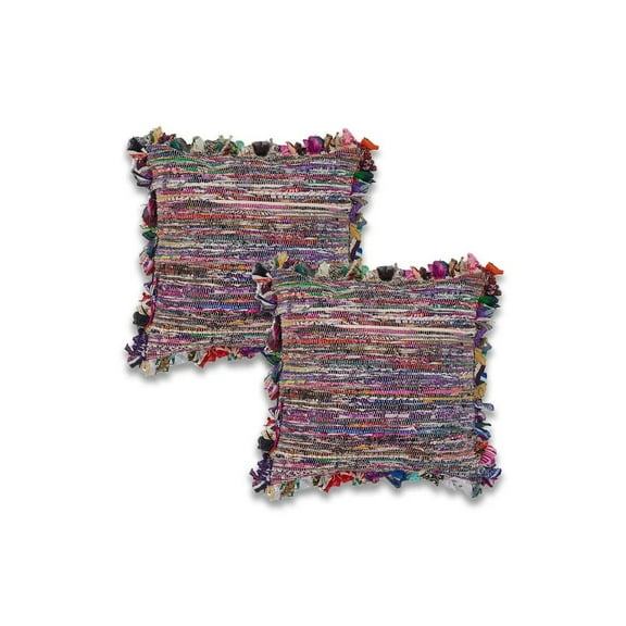 LR Home Ox Bay Multi Striped Recycled Materials Square 2 Piece Pillow Cover Set