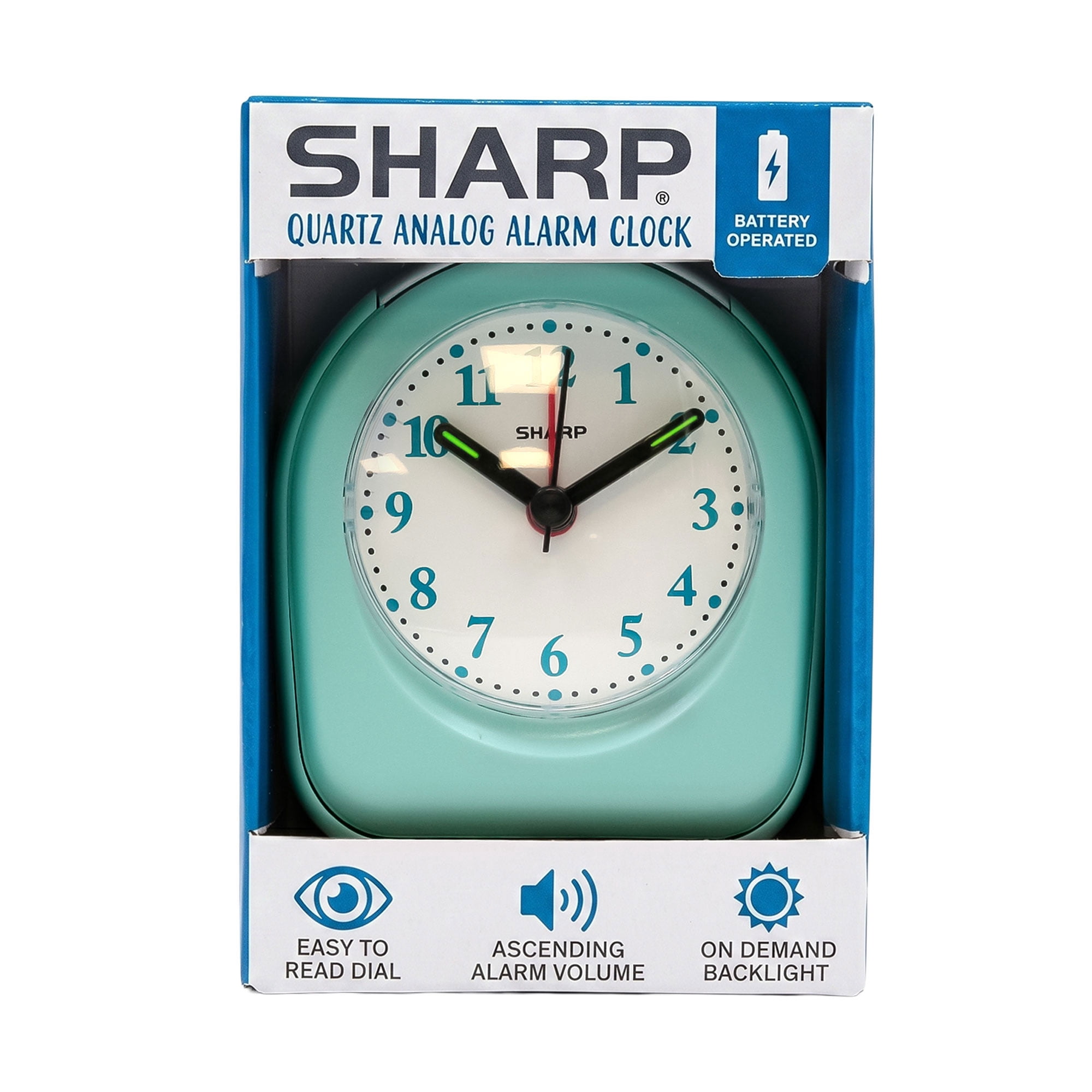 (2 pack) SHARP Quartz Analog Arch Alarm Clock, Mint, Battery Operated, Small, Travel Clock