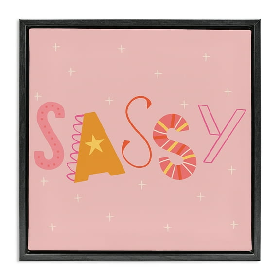 Stupell Industries Pink & Yellow Sassy Typography Quotes and Sayings Painting Black Floater Framed Canvas Art Print Wall Art, 18 x 18