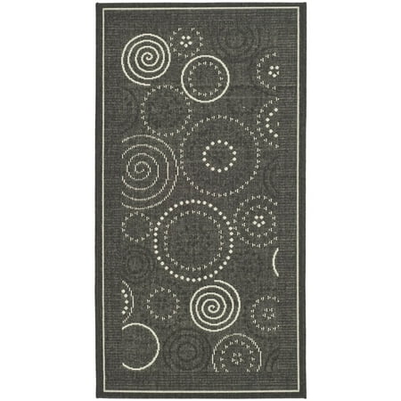 SAFAVIEH Courtyard Hugo Geometric Indoor/Outdoor Area Rug, 6'7" x 9'6", Black/Sand