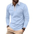 thumbnail image 3 of Lumtrix Men's Polo Shirts 1/2 Zip Long Sleeve Classic T-Shirts Casual Golf Shirts Stylish Collared Tee Light Blue L, 3 of 10