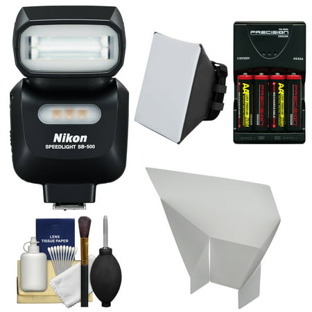 Nikon SB-500 AF Speedlight Flash & LED Video Light with Batteries & Charger + Softbox + Reflector Kit for D3200, D3300, D5200, D5300, D7000, D7100, D500, D610, D750, D800, D810, D4s DSLR