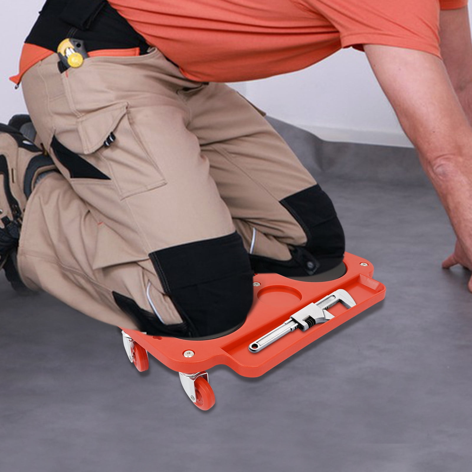 Sturdy Rolling Knee Pad with Tool Tray - Made of Sponge and PP, 220.46 lbs Load Capacity, Lightweight and Portable