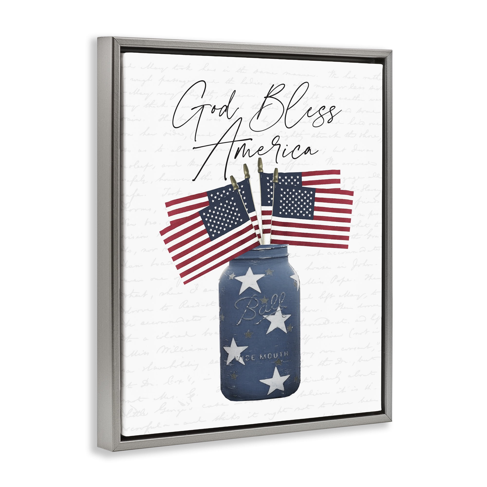 Stupell Industries Patriotic Flag Jars Religious Painting Gray Floater Framed Canvas Art Print Wall Art, 17 x 21