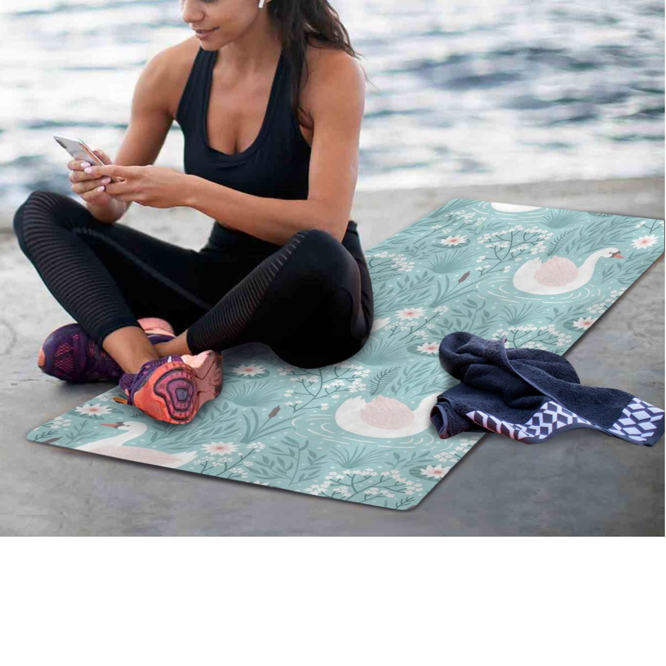 BZSMCE Yoga Mat Women Fitness Mat Sky Blue Swan Serenity Pattern