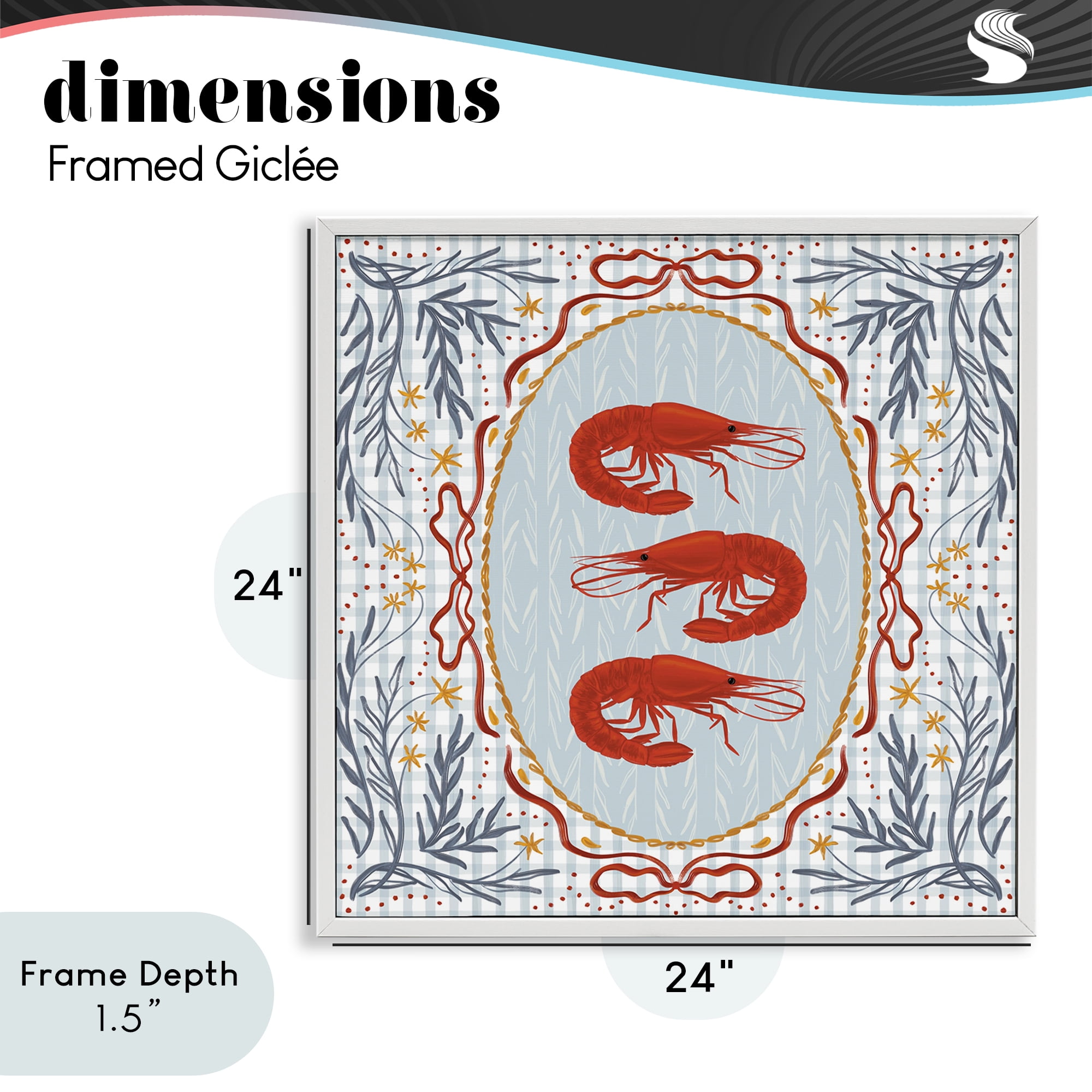 Stupell Industries Prawn Trio on Blue Gingham White Framed Giclee Art, design by Vero Illustrates