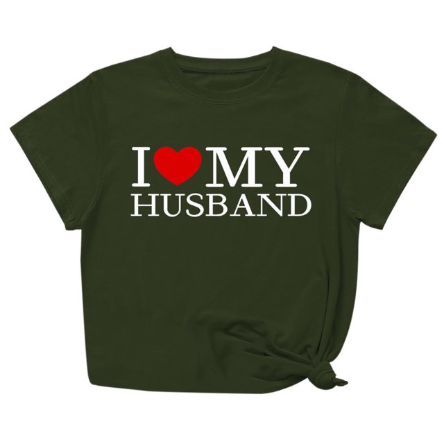 Penkiiy T-Shirt Femme J'aime Mon Mari Mignon Relation Mariée 2TG Vert Armée