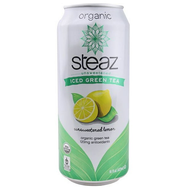 Steaz Green Tea Soda Organic Iced Green Tea Unsweetened with Lemon, 16