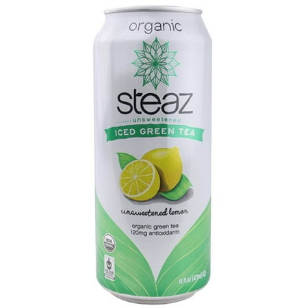 Steaz Soda Thé vert glacé bio Thé vert au citron non sucré 16 fl oz (paquet de 12)