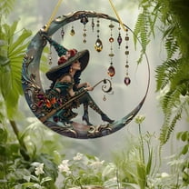 XEOVHV 11.8 inch Charming Moonlight Witch Acrylic Stained Glass Window Hanging Sun Catcher Decor Stained Panel Hangings Wall Art Decor, for Friends and Family (Moonlight Witch)