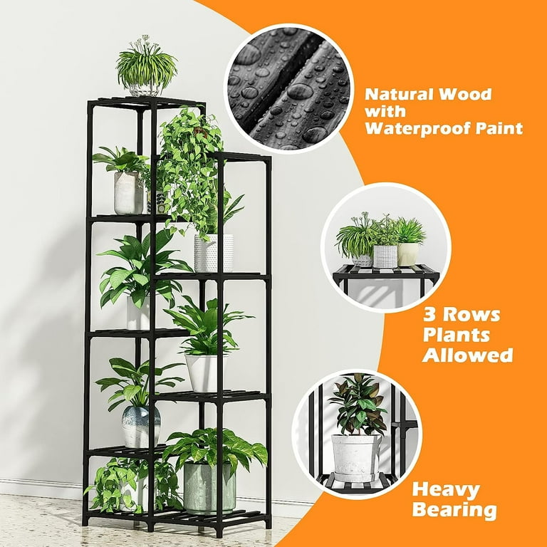 Bamworld Tall Plant Stand Indoor Outdoor Corner Plant Shelf Wood Flower  Stands for Living Room Balcony and Garden (9 pots)