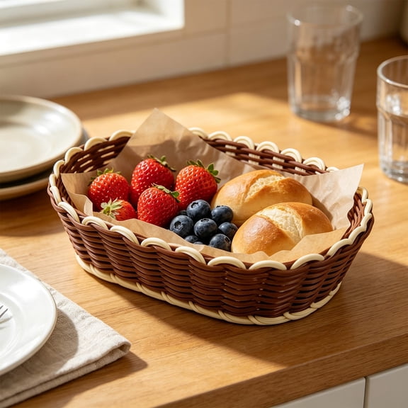 Fmbmuo Imitation Rattan Woven Fruit Storage Basket , Miscellaneous Basket , For Home Bathroom Bedroom Office Sundries Cosmetics Toys