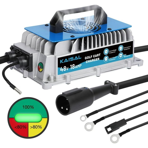 Golf Cart Battery Charger 48V 18A Smart 1250W Club Car Charger, IP67 Waterproof, 4-6 hrs Full Charge, 16FT Cable