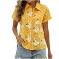 thumbnail image 3 of BXJX Womens Shirts Button Up Lapel Floral Print Short Sleeve Loose Comfy Summer Shirt Yellow Size M, 3 of 7