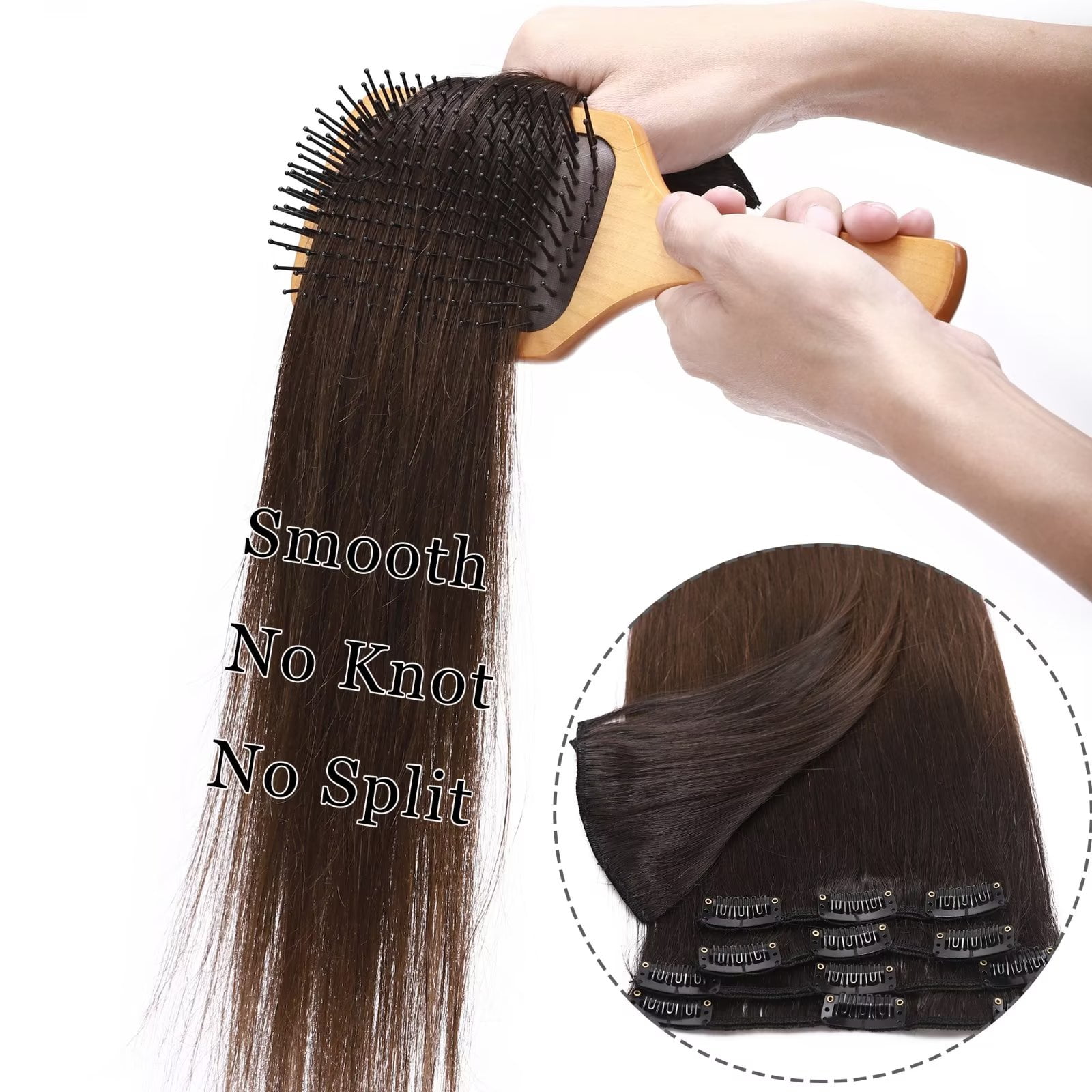 MY-LADY 8Pcs 18Clips Clip in Hair Extensions Human Hair for Women Double Weft Brazilian Remy Straight Human Hair Clip in Hairpiece 16inch #1BT4 Black Brown to Medium Brown