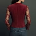 thumbnail image 5 of Lovzfmll Blazer for Women, Lace Trim Single-Breasted Suit Jacket, Dressy Slim Fit Long Sleeve Party Outerwear Wine, 2XL, 5 of 7