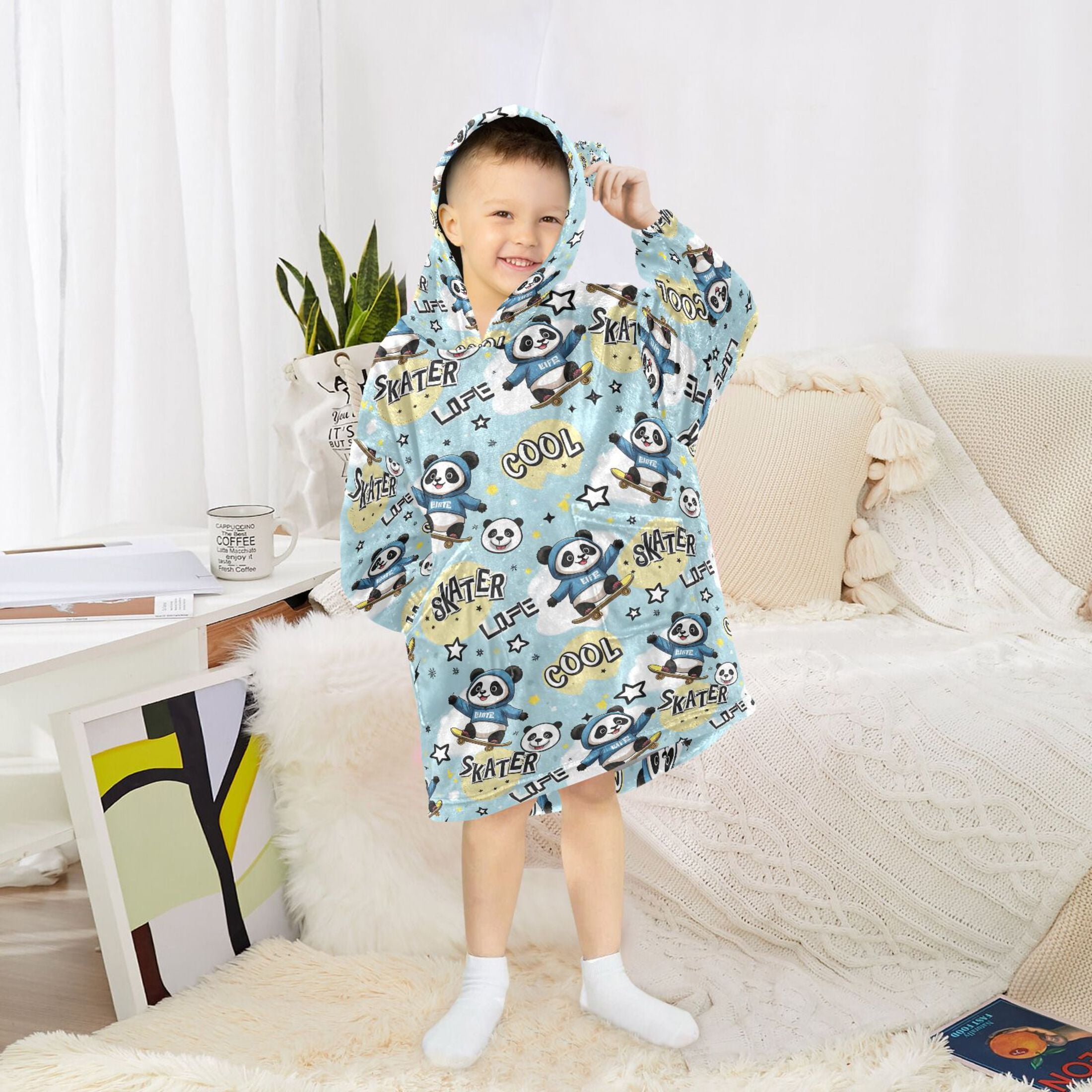 joogoo Wearable Blanket Hoodie for Cartoon Pandas Skating Oversized Sherpa Hooded 3-14 YR M