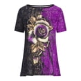 thumbnail image 4 of Summer Saving Wycnly Womens Shirts Plus Size Vintage Irregular Hem Lightweight Tunic Tops Summer Short Sleeve Round Neck Ladies Rose Print Tops and Blouses Purple XL, 4 of 6