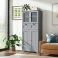 thumbnail image 2 of Giantex Freestanding Bathroom Storage Cabinet, Tall Linen Floor Cabinet w/Adjustable Shelves, Grey, 2 of 7