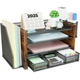 thumbnail image 1 of MEHOOM Wood Desk Organizers and Accessories with File Holder, 4-Tier Desk Accessories & Workspace Organizers with Drawer and Pen Holder, Paper Organizer for Office Supplies (Wood), 1 of 9