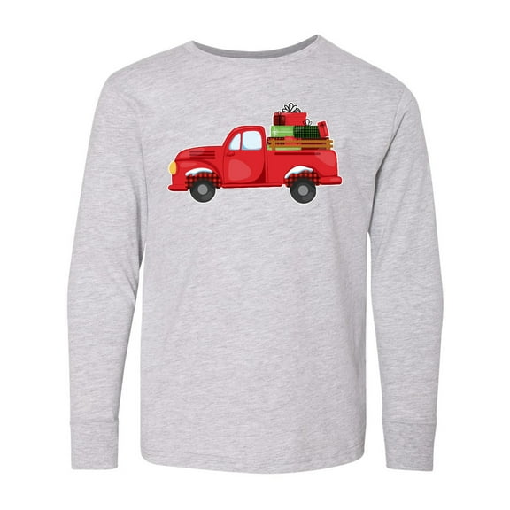 Inktastic Christmas Red Vintage Truck with Presents Long Sleeve Youth T-Shirt