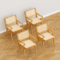 ANHDAH Rattan Chairs Set of 4, Mid Century Modern Dining Chairs with Wooden Frame & Woven Backrest for Kitchen, Living Room, Bedroom