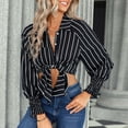 thumbnail image 4 of Camisas Para Mujer de Gran Tamaño de Moda Con Cuello Vuelto de Ocio de Manga Larga Con Estampado de Rayas Odeerbi ODB132963, 4 of 9
