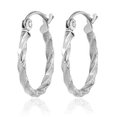 thumbnail image 3 of 10K Solid White Gold Twisted Round Small Hoop Earrings, 3 of 10