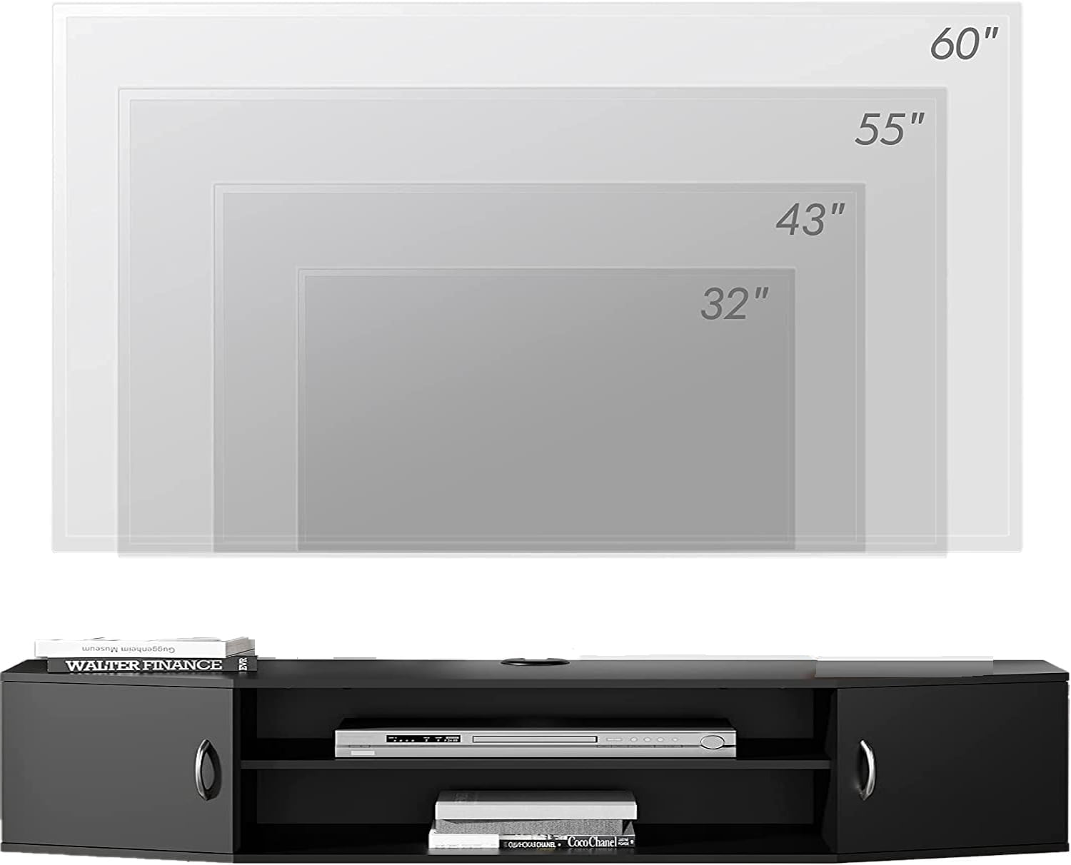FITUEYES Floating TV Stand with Colorful LED Light, Wall Mounted TV Shlef, Entertainment Center Console Stand with Storage Cabinets for Living Room Bedroom