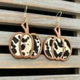 thumbnail image 5 of Top-kevin Halloween Pumpkin Wooden Drop & Dangle Earrings - Vintage Boho Autumn Festival Celebration Earrings with Classic Leopard Print, Hollow-Out Design, Copper Ear Hooks, 5 of 8