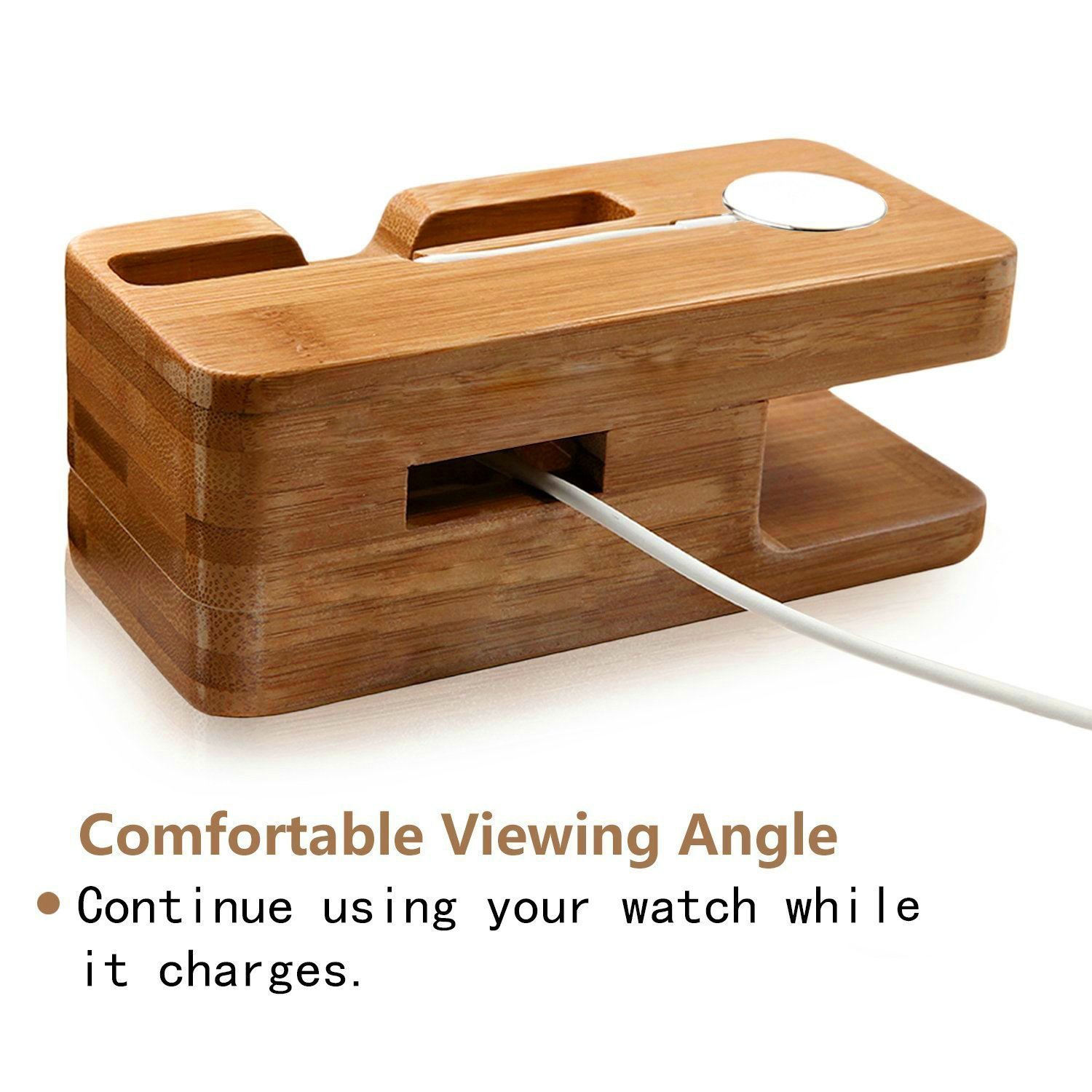 Watch Stand,AICase Bamboo Wood Charge Dock,Charge Dock Holder,Bamboo Wood Charge Station/Cradle for Apple Watch,iPhone,smartphone,iPhone iPad and Smartphones and Tablets (Bamboo Wood) - image 4 of 6