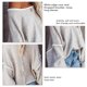 thumbnail image 4 of Suéter de punto con cuello redondo para mujer, manga larga, suelto, con hombros caídos, tops con borde blanco para otoño invierno, caqui M, 4 of 5
