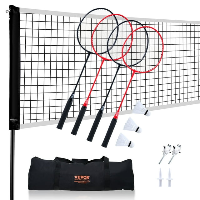 Red de bádminton VEVOR, ideal para exteriores, patio, playa, parque, equipo portátil, para adultos y niños con postes, bolsa de transporte, 4 raquetas de hierro y 3 volantes de nailon.