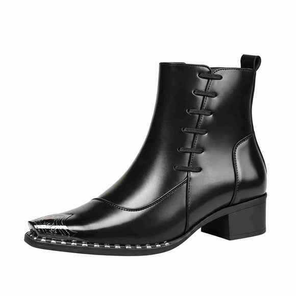 Bottes à la Cheville Rétro pour Hommes avec Laçage, Bout Pointu, Embout Métallique, Talon Bloc, Bottes Mode, Fermeture Éclair Latérale, Bottines Style Vintage, Bottes Habillées pour Hommes