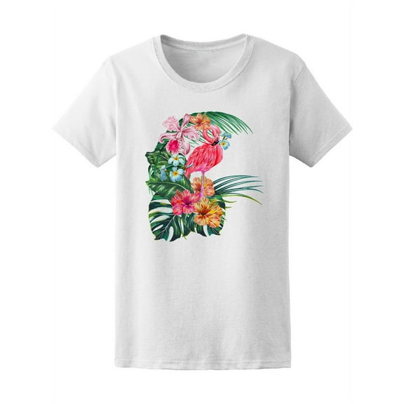 Pink Flamingo Bird Tropical Art T-Shirt Women -Image by Shutterstock, Female Medium