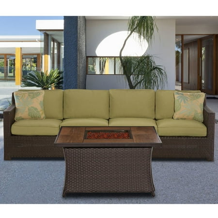 Haven 3 Light - Cambridge Outdoor Haven 3-Piece Woven Fire Pit Set in Green