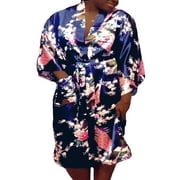 Floral Satin Womens Plus Size Robes, Sizes 20-38, Lightweight Sleepwear Robe Kimono, Knee Length